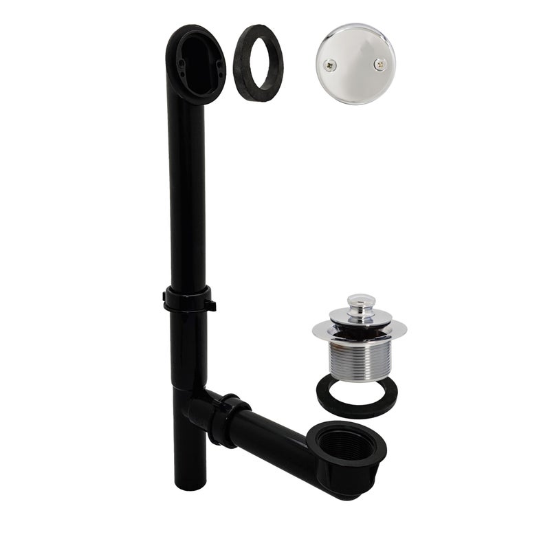 Westbrass Y594144CP Black Tubular Twist & Close Drain Bath Waste and Overflow, Polished Chrome - Image 1